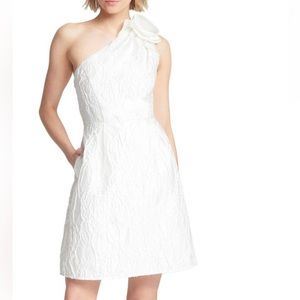 Halston one shoulder jacquard dress, size 8, ivory